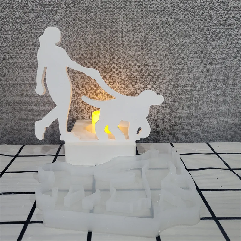 Woman Walking Dog Insert Decorative Plaster Mold DIY Silicone Mould Cement Plaster Moulds