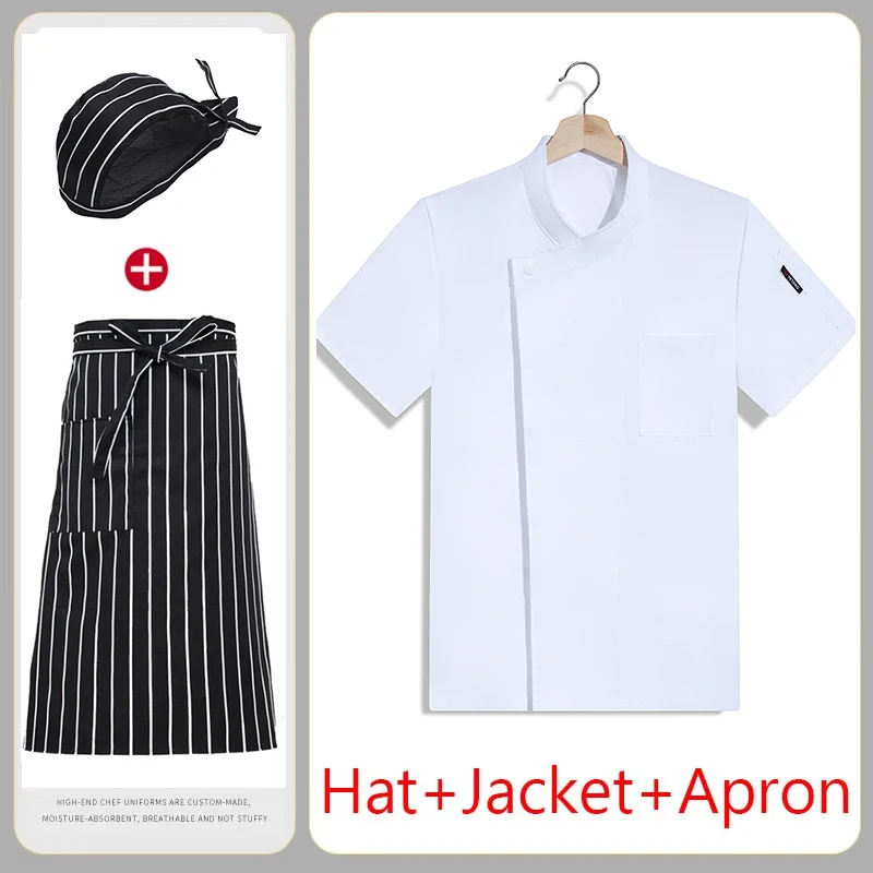 

Летний комплект униформы для повара из 3 предметов: дышащие черно-белые рубашка, фартук и кепка для работы в ресторане, на кухне, в пекарне, для общепита