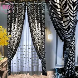 New Zebra Stripes Black and White Jacquard Thickened Blackout Curtains for Living Dining Room Bedroom Customized Home Decoration