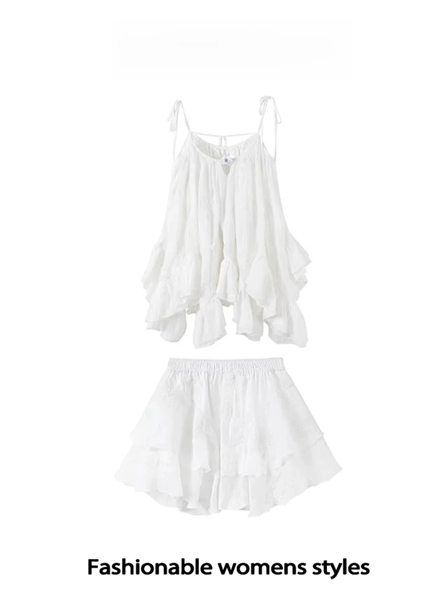 

Белый ремешок с нерегулярным подолом Dr Женская летняя пляжная сказочная пышная юбка ort Комплект из двух предметов Повседневная одежда для поездок на работу Sle ort Sv...