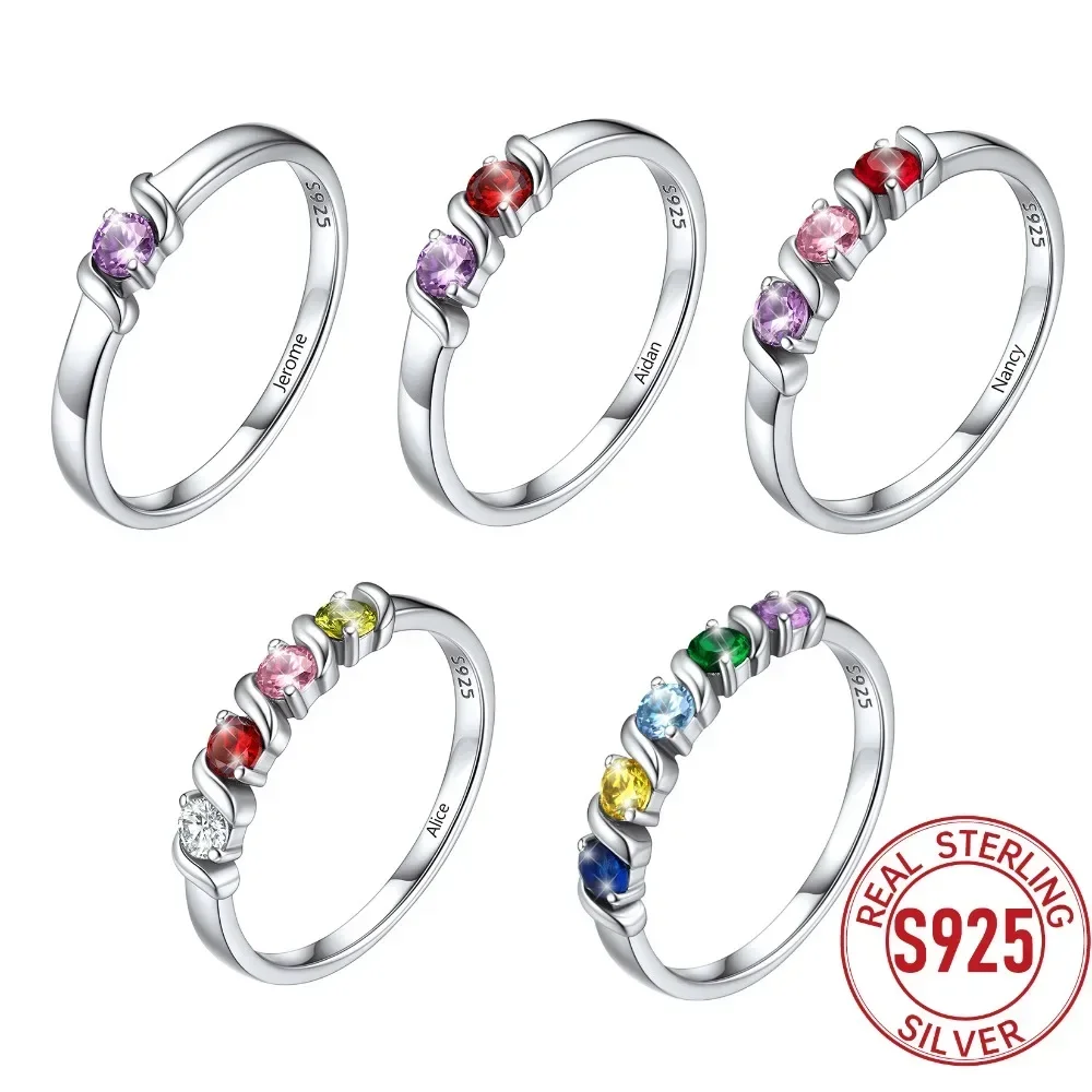 

U7 925 Sterling Silver 1-5pcs Birthstones Ring for Woman Promise Engagement Wedding Custom Family Jewelry Gift Mother Grandma