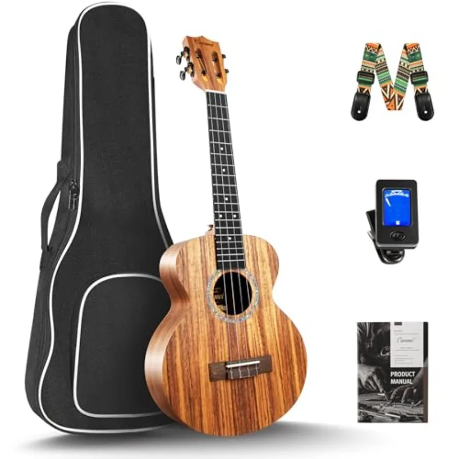 

26 Tenor Striped Grain Acacia KOA Ukulele CT207 Gigbag Beginner Kit in Natural Finish with Protective Case and Tuner