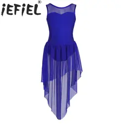 Teen Girls Sleeveless Modern Lyrical Dance Leotard Dress Figure Skating Ballet Gymnastics Stage Performance Costume Dancewear