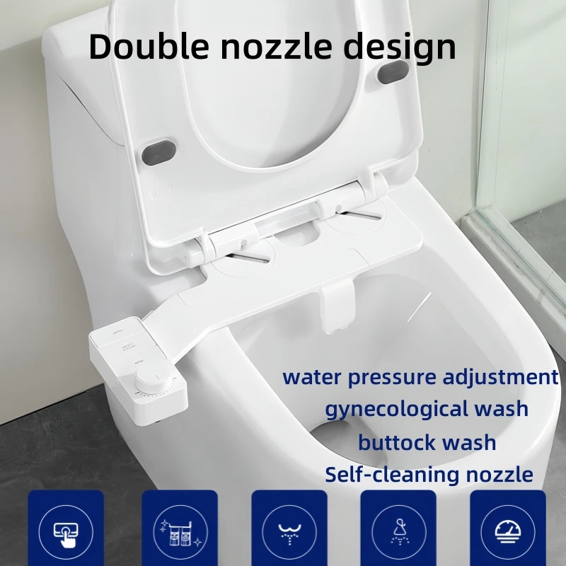 

Ultra Slim Bidet Attachment for Toilet Seat - Dual Nozzle, Adjustable Water Pressure, Non-Electric Ass Sprayer Self Cleaning