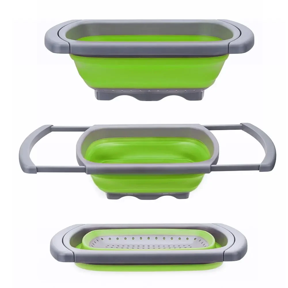 Silicone Collapsible Colander Quart Over The Sink Strainer Basket Kitchen Food Grade Flour Sifter Vegetable Strainers Dishwasher