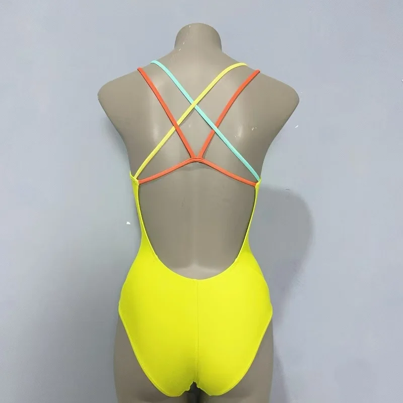 

Profional Training Cetition Swimsuit Women's One-Piece Swimwear Nylon Strap Low Cut No Chest Pad Tagkita Brand
