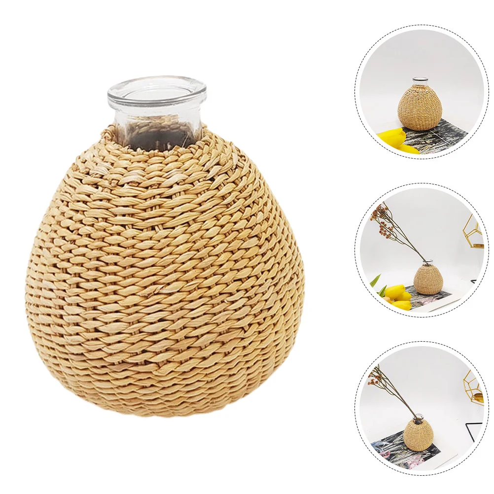 

Elegant Rattan Woven Vase Creative Home Decoration Stable Structure Glass Vase Dried Flower Container