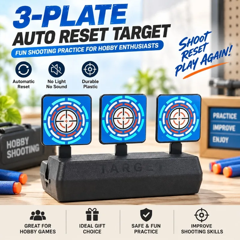 3‑Plates Auto‑Return Hobby Target, Portable Plastic Practice Game Prop for Indoor Tabletop & Backyard Leisure Recreation