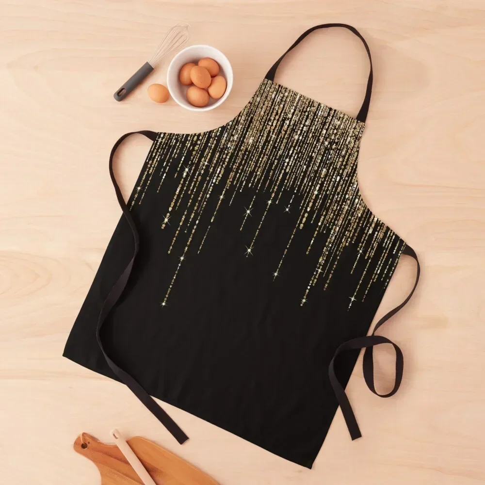 Luxury Chic Black Gold Sparkly Glitter Fringe Apron Women's Dresses For Man Haircut Apron