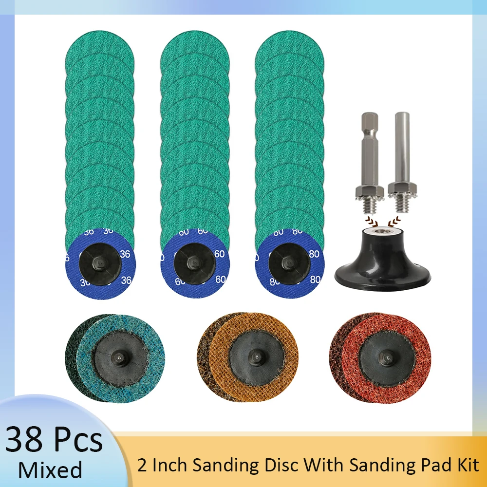 2 Inch 38PCS Quick Change Discs Kit Green  Sanding Discs with 1/4