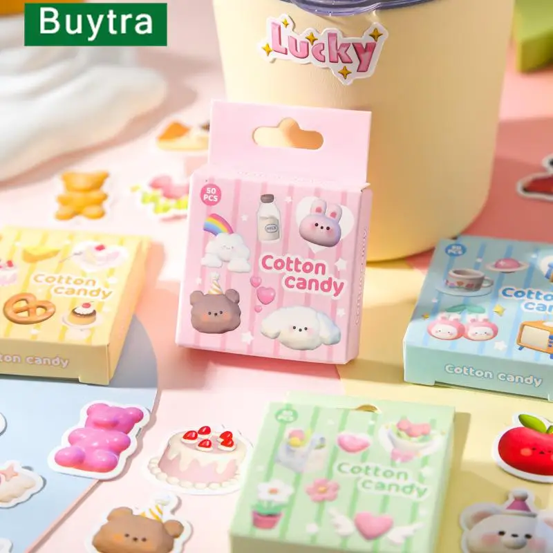 New 50 Sheets Kawaii Boxed Sticker Cotton Candy Series Cartoon Small Pattern Seal Stickers For Diary Hand Account Decoration