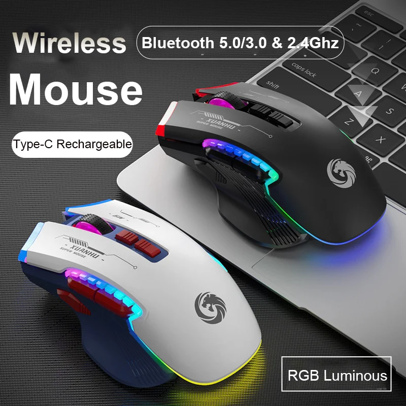 

Wireless Bluetooth Dual-Mode Mouse Gaming RGB Luminous Silent Charging Mice 6 Buttons 4-Level DPI Adjustment For Desktop/Laptops