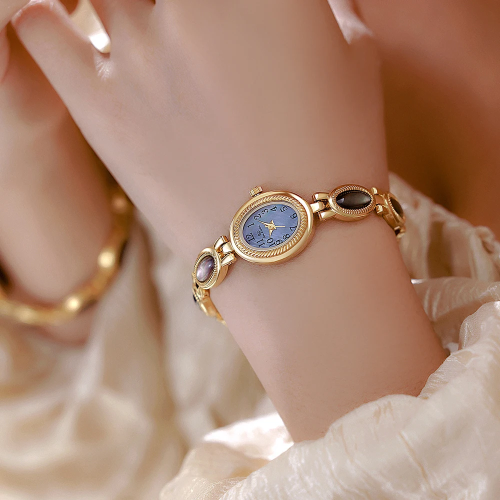 Light Luxury Watches For Woman Elegant Shell Bracelet Gold Small Dial Daily Wear Dress Clock Oval Ladies Watch Vintage