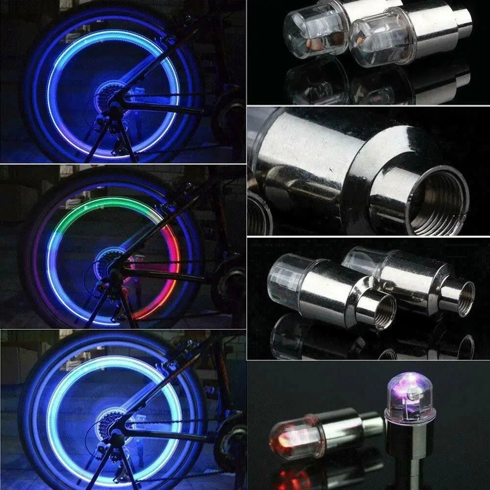 10Pcs Car Bike Wheel Valve Light Flash LED Bike Light With Battery Outdoor Night Light Cool 4 Colors Mini