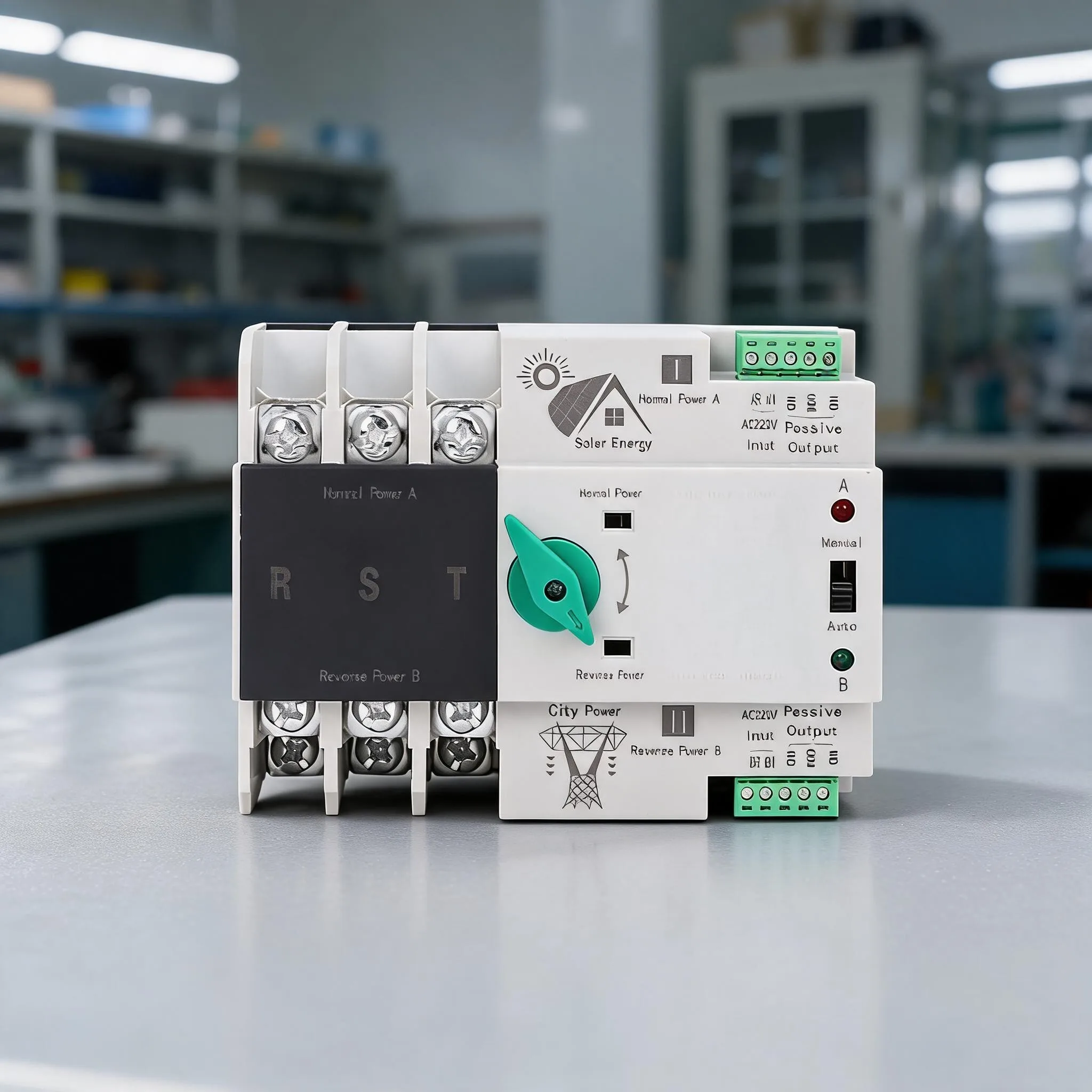 3P 220V Dual Power Transfer Switch For Solar & Main Input, Manual/Auto Control, Uninterrupted Power Supply
