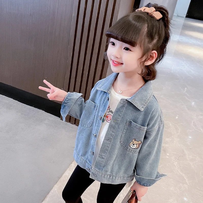 

Girls' denim jacket for spring and autumn, new style for children's leisure, spring baby fashion, fashionable spring outfit, top