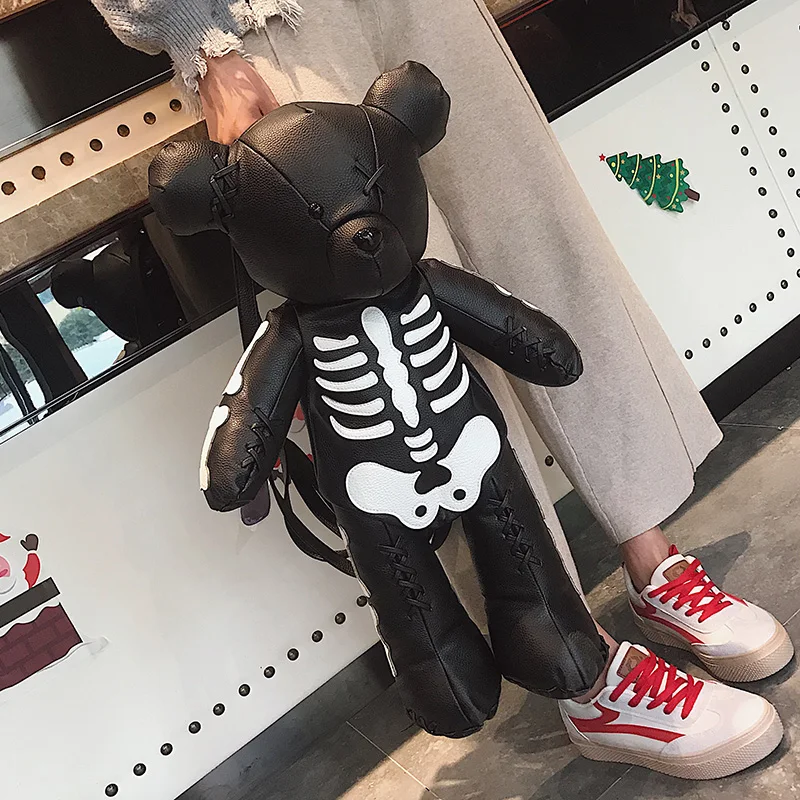 Cute Bear Backpack Women Backpack 2024 New Fashion Personality Skeleton Bear Female Bag Leisure Bag