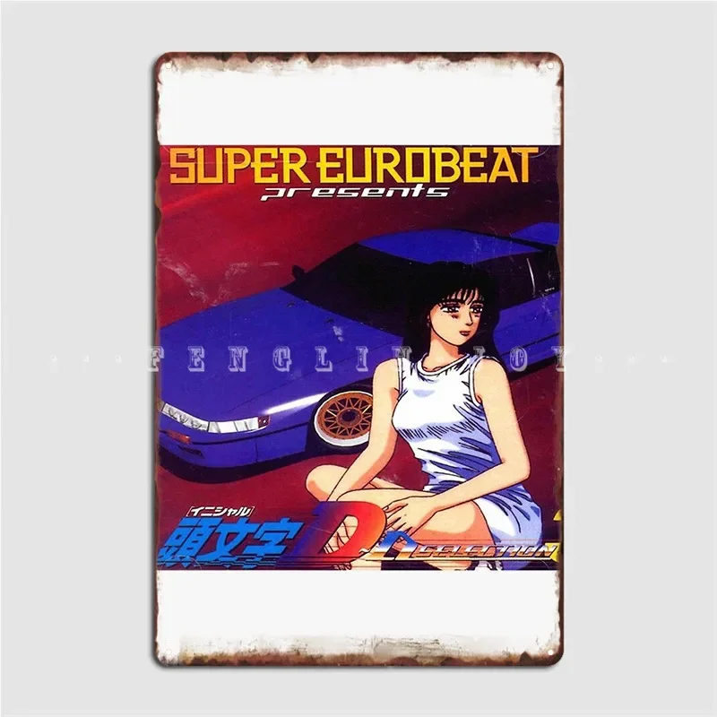 Initial D Mako Super Eurobeat Anime Poster Metal Plaque Cinema Garage Kitchen Designing Plaques Tin Sign Poster