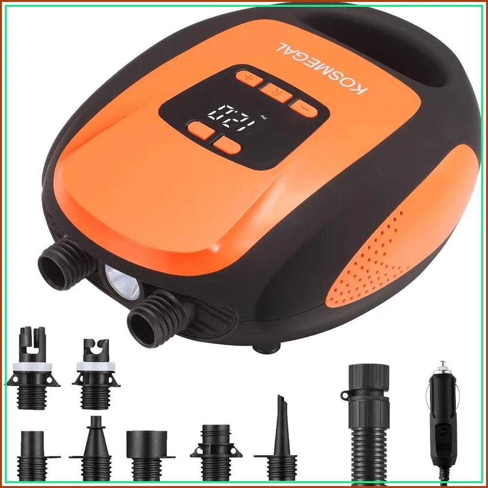 Electric SUP Pump 20PSI Auto-Off, Portable Air Compressor for Inflatables Kayaks Boats with 6 Nozzles