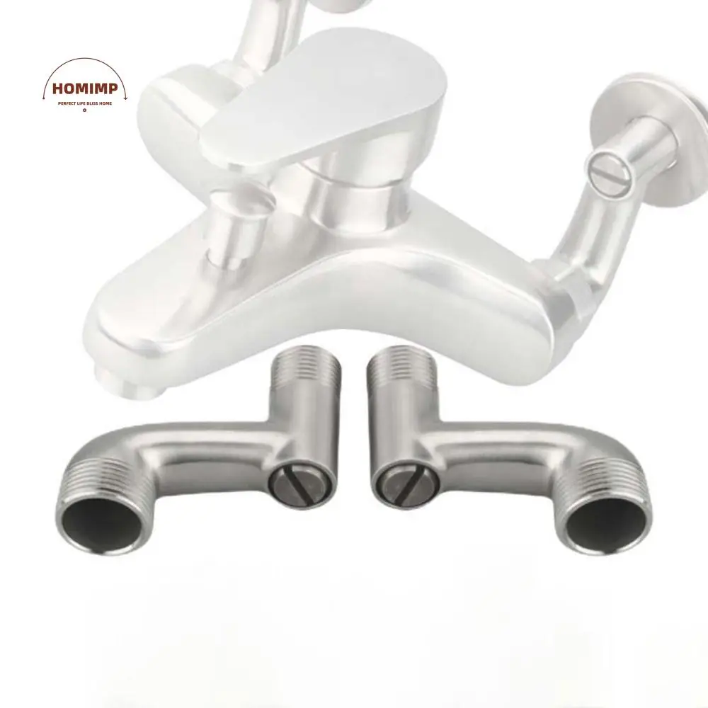 

304 Stainless Steel Shower Bathtub Faucet Brushed Nickel Solid Brass Angle Valve Curved Foot Adjustable Angle