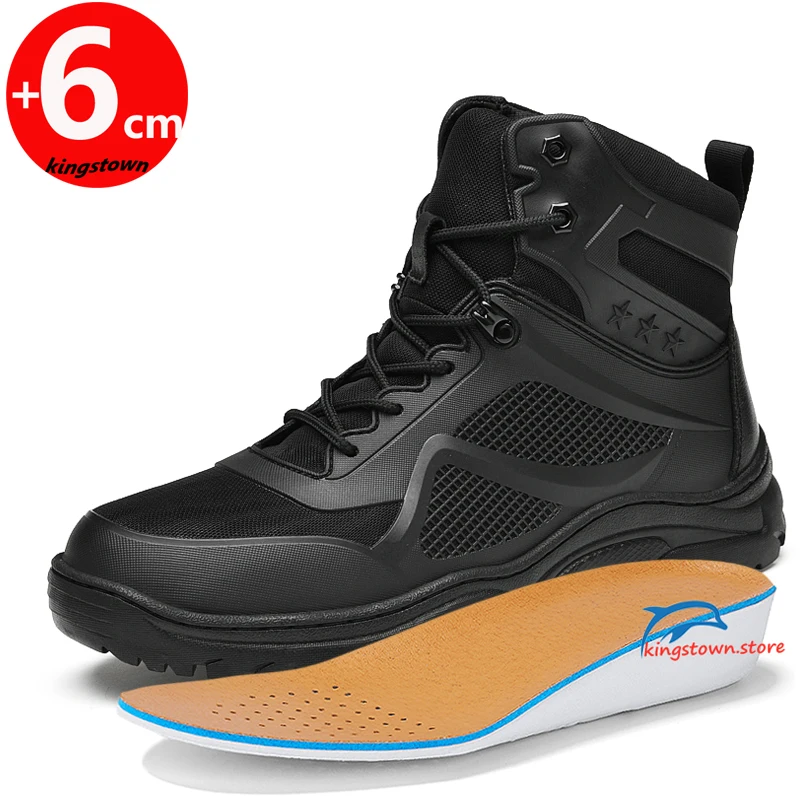 

Outdoor Boots Men Leather Elevator Shoes Booster Height Increase Insoles 6cm Adjustable Lifts for Man Plus Size 38-46