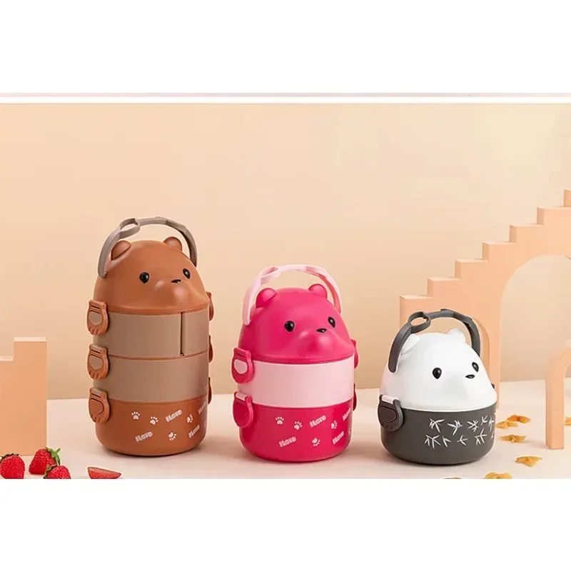 

Stackable Bento Box Kids Cute Bear Leakproof Lunch Containers For Hot Food Vacuum Thermos Lunch Box For Kids Kitchen Gadget