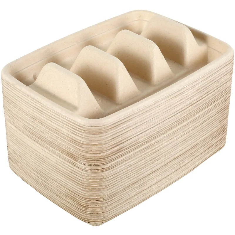 50Pcs Disposable  Plates 3 Compartments  Serving Plates No Messy Dining Stackable  Trays Holder Keep  Upright