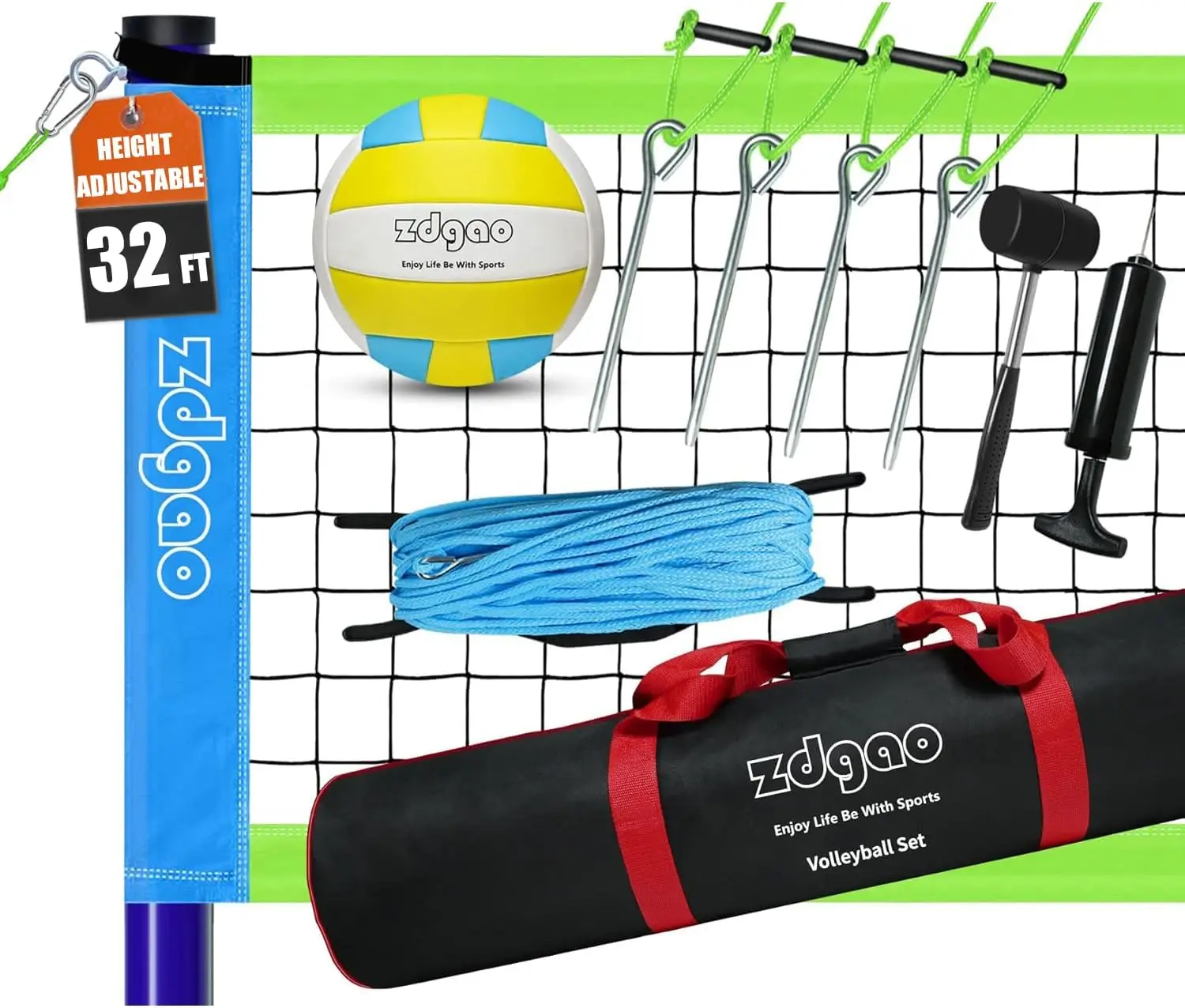 

Adjustable Portable Volleyball Net Set with Ball, Pump, and Bag for Outdoor Play
