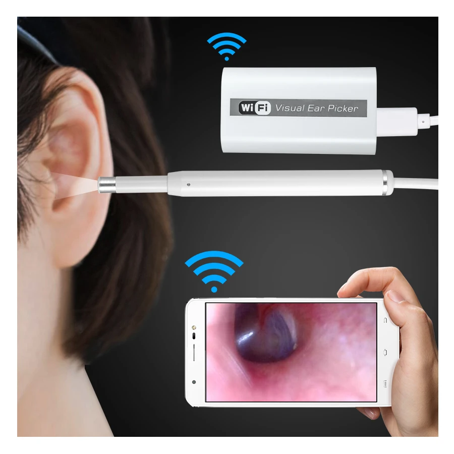 HD 720P 5.5mm Lens WIFI Ear Picker Cleaner Camera 6 LED IP67 Inspection Otoscope Visual Ear Spoon Cleaning Tool For IOS Android