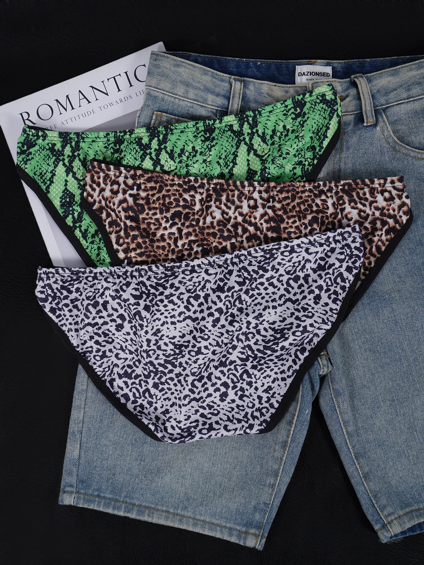 Men's Ice Silk Briefs U Convex Pouch Leopard Print Waistband Breathable Sexy Underwear Snake Skin Style