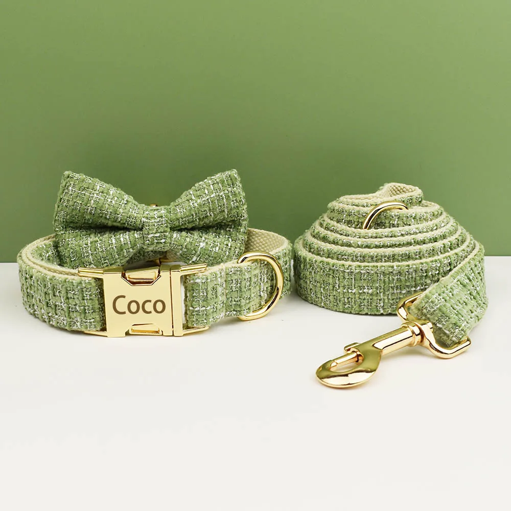 Lemon Green Dog Collar And Harness Set with Custom Engraved Nameplate Personalized Pet Supplies for Dogs with Leash