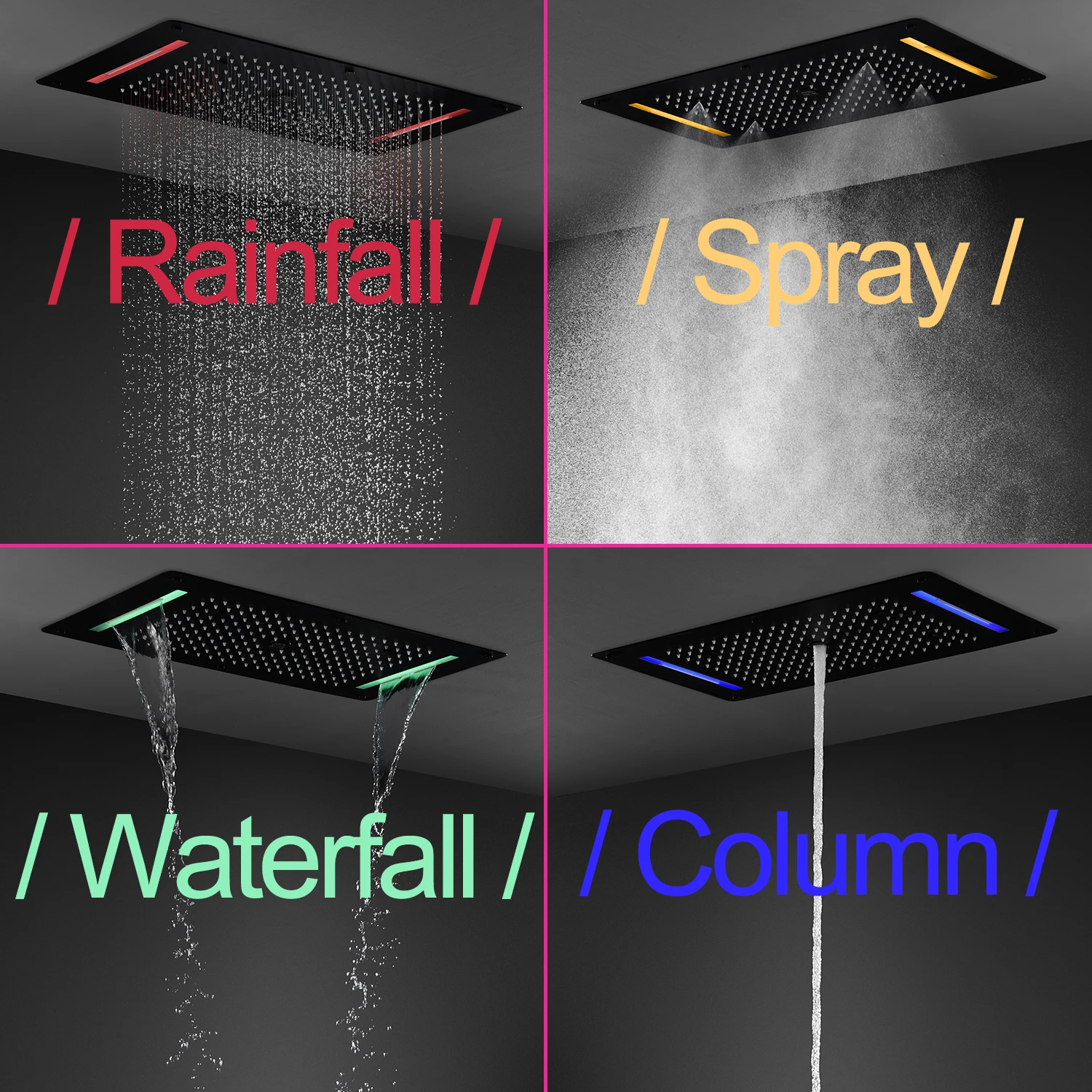 Imagem -06 - Torneira de Chuveiro Multifuncional com Spray Lateral Rgb Led Head Panel Válvula Misturadora Termostática Banheiro Estilo Europeu 2