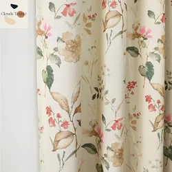 Luxury Cotton Linen Beige Printing Blackout Curtains for Living Dining Room Bedroom Nordic American Style Custom Window Curtains