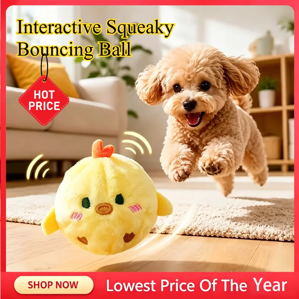 Interactive Squeaky Bouncing Chick Ball – Chew-Resistant Slow-Rebound Pet Toy for Dogs & Cats, Boredom Reliever, Fun Sound Gift