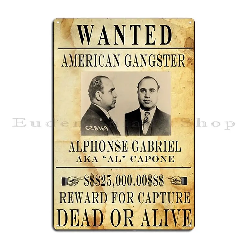 Al Capone Vintage Gangster Wanted Poster Metal Sign Printed Pub Home Cinema Garage Tin Sign Poster