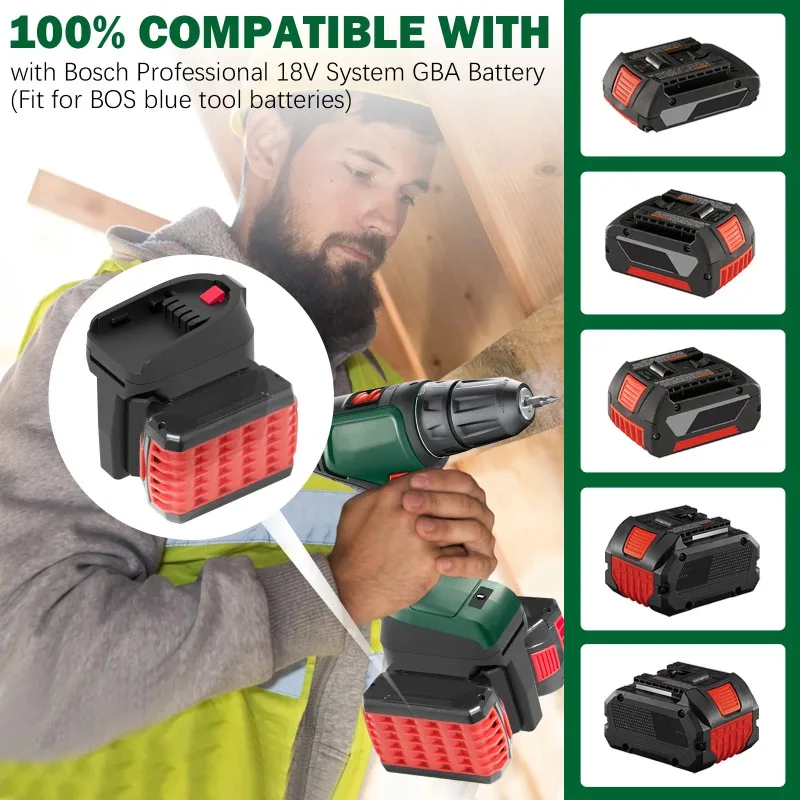 BOSB18C 2-in-1 Battery Adapter Converter for Bosch 2 Packs 18V GBA Li-ion Batteries Convert To for Bosch PBA Series Battery Tool