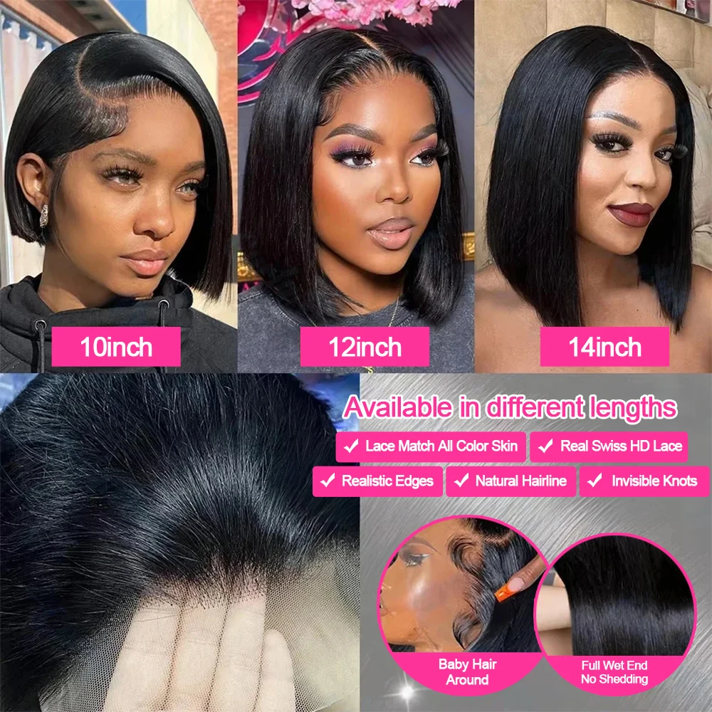 قصيرة بوب خصلات الشعر المستعار الإنسان مستقيم بوب 13x4 الدانتيل شعر مستعار أمامي البرازيلي شفافة T جزء الدانتيل بوب شعر مستعار شعر مستعار طبيعي للنساء السود #4