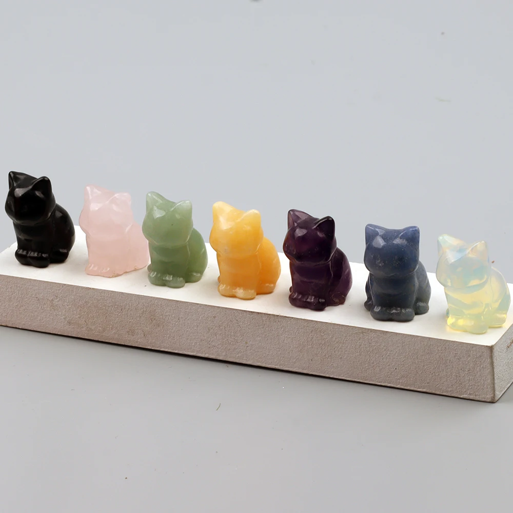1 Inch Hand Carved Kitten Figurine - Amethyst Jade Mini Cat Crystal Craft Animal Chakra Home Decor