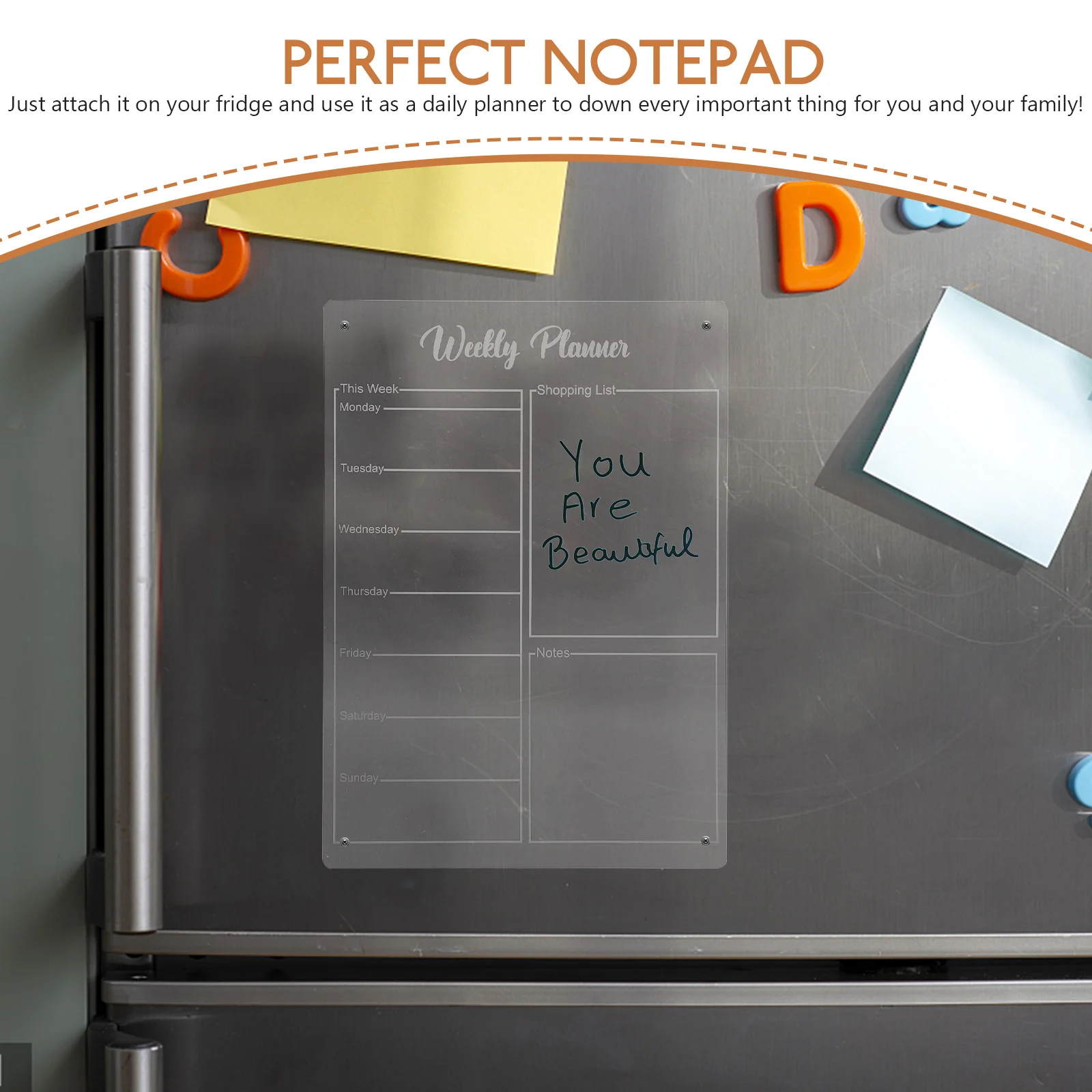 

Акриловая магнитная доска для планирования, сухое стирание, еженедельный календарь на холодильник, доска для списка дел, кухонный офисный органайзер