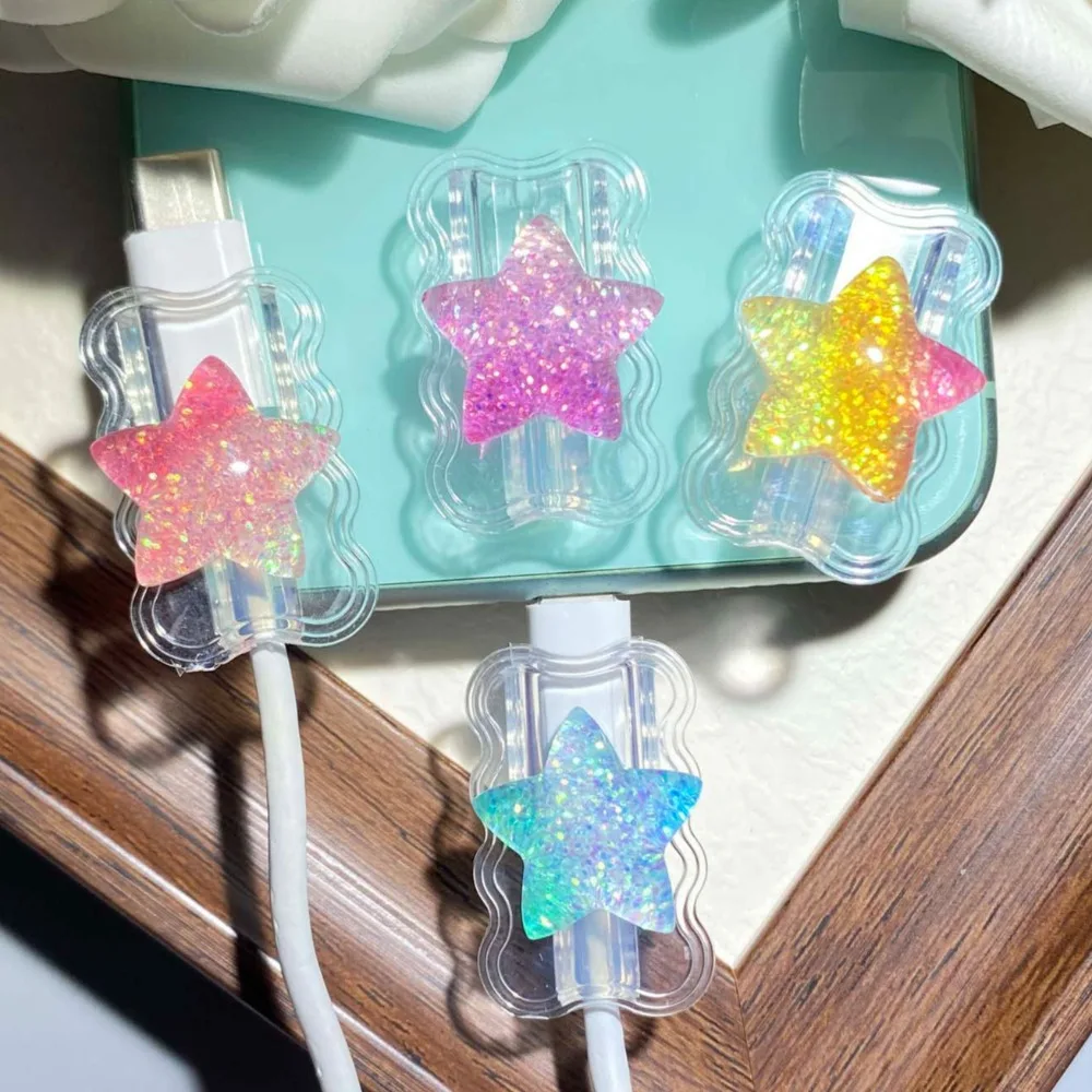 1PC Cute Gradient Star Cable Protector INS Style Type C Charger Protector Anti-break Cable Cord Cover Organizer For iPhone