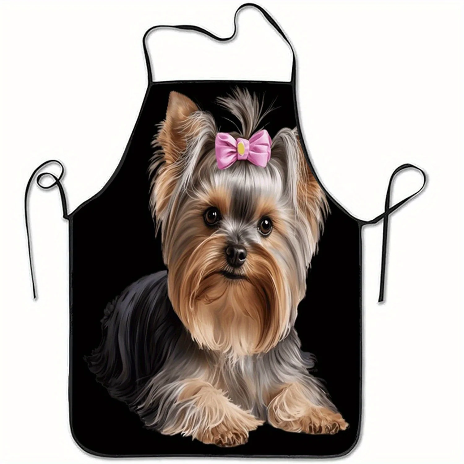 Yorkshire Terrier with Pink Bow Print Polyester Apron Durable Easy-Clean Kitchen Baking Cooking Apron for Men Women Home Work