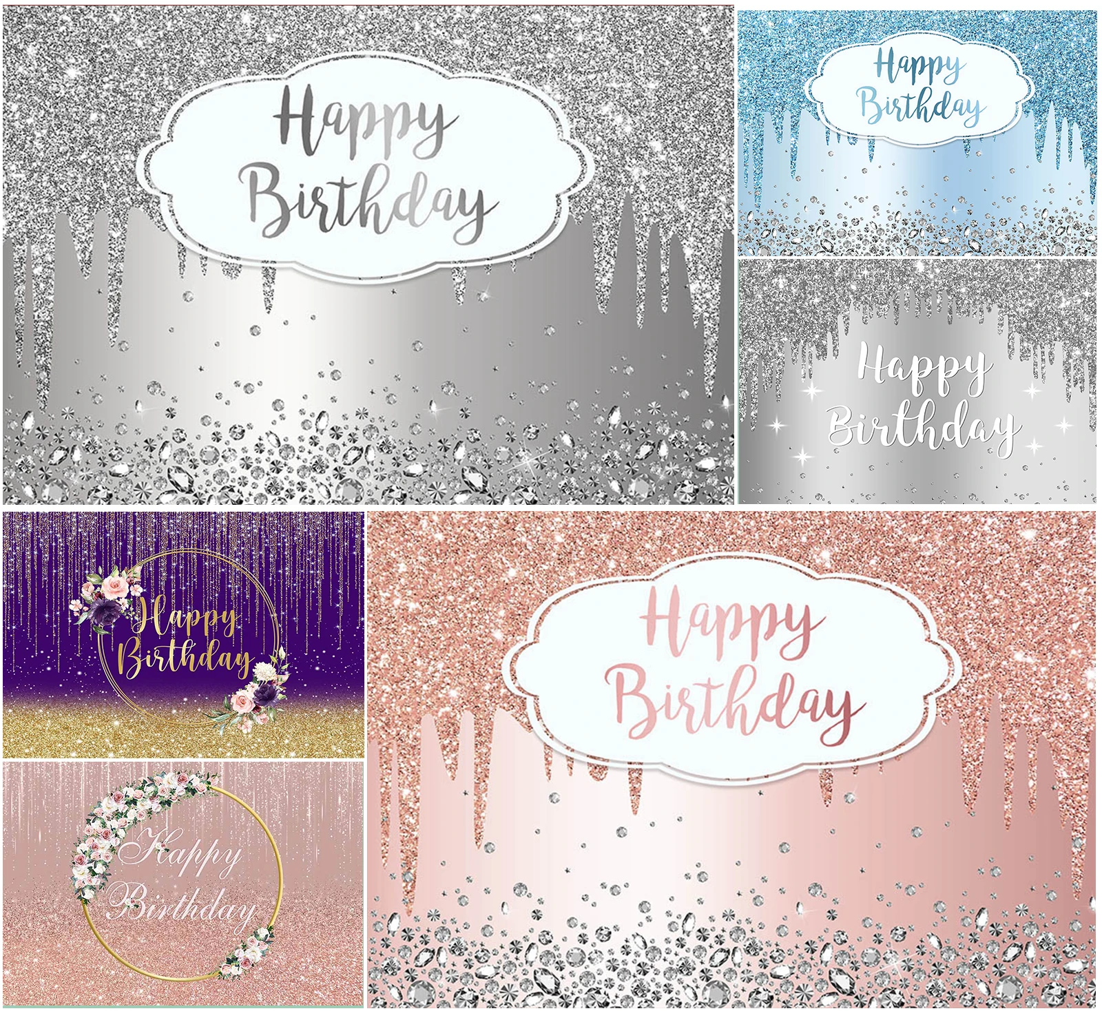 

Photography Background Silver Pink Gril Woman Dripping Glitter Diamond Happy Birthday Party Portrait Decor Backdrop Photo Studio