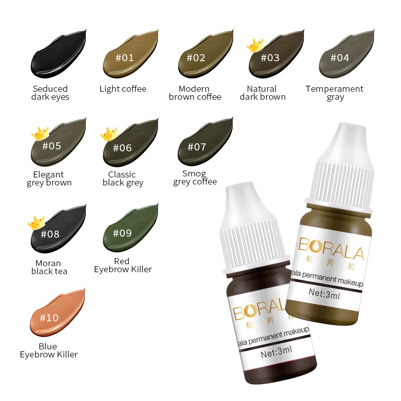 Borala Professional Microblading Tattoo Ink Pigment Semi-Permanent  Easy Coloring for Eyebrow Eyeliner Body Art Makeup Supplies