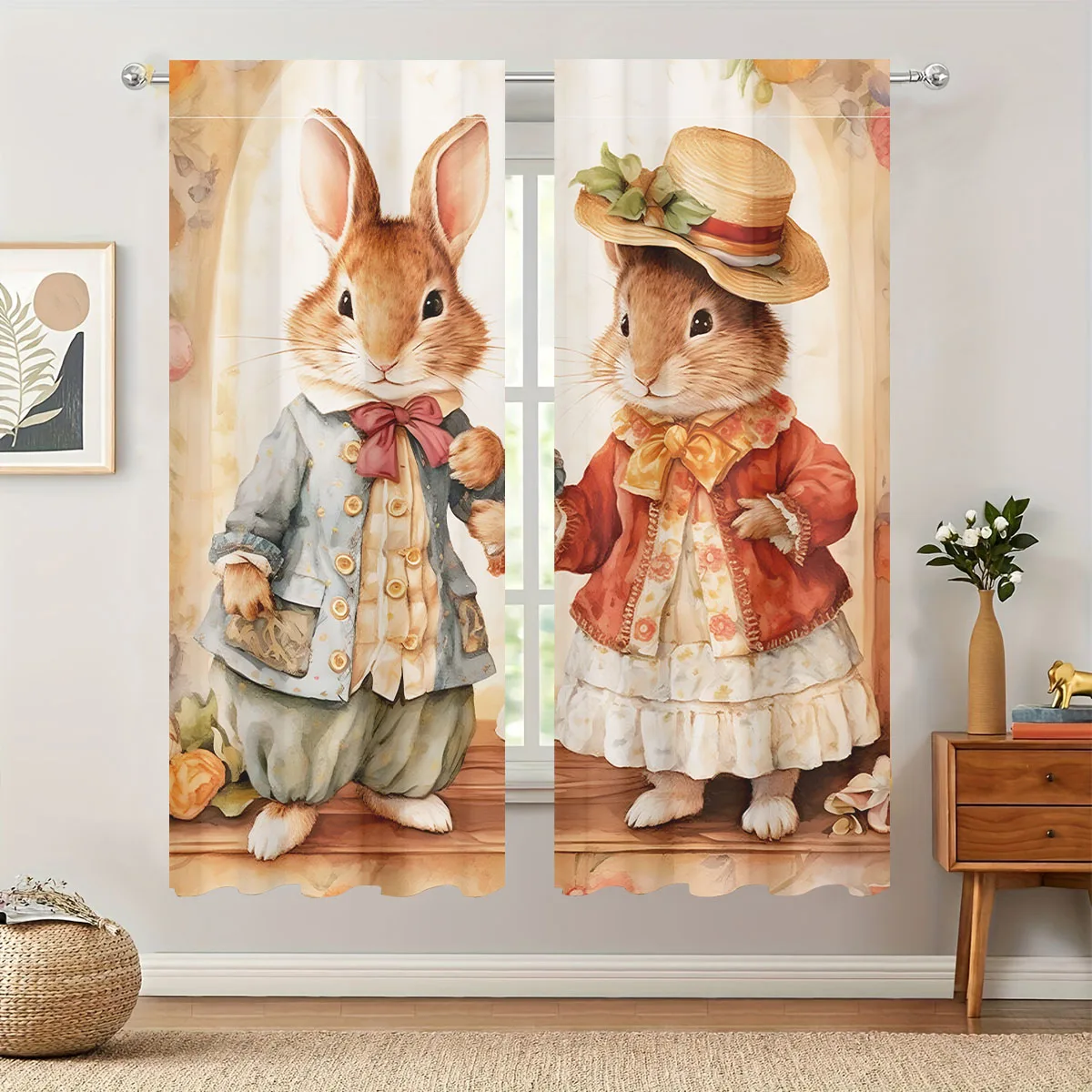 60x150 سنتيمتر 2 قطعة البوليستر أرنب عيد الفصح زوجين الستار ديكور أرنب عيد الفصح أرنب المنزل حفلة هدية سعيد 2025 عيد الفصح ديكور المنزل #2