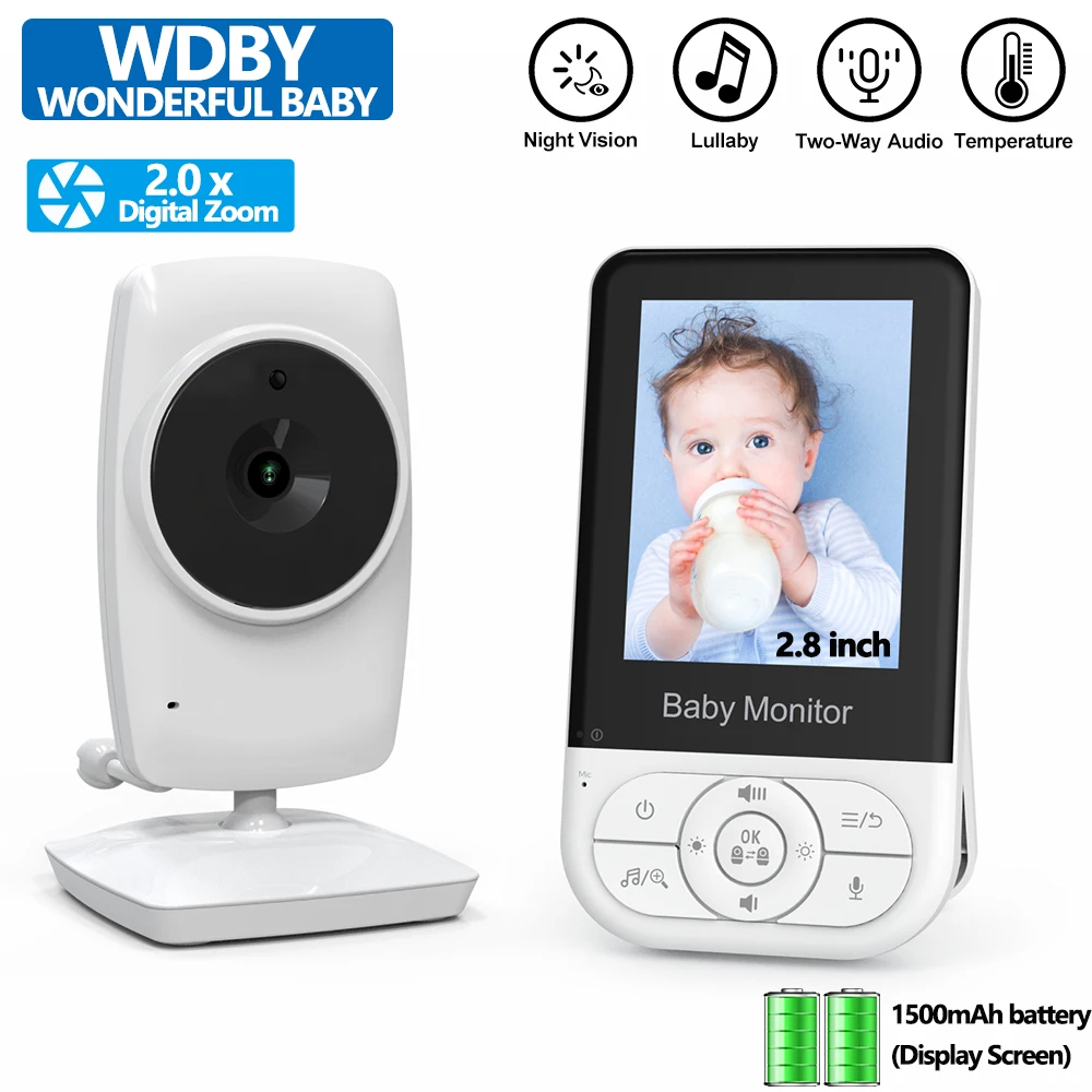2.8 Inch 720P HD Wireless Baby Monitor with Night Vision Two-Way Audio Temperature Monitoring 1200mAh Nanny Security Camera