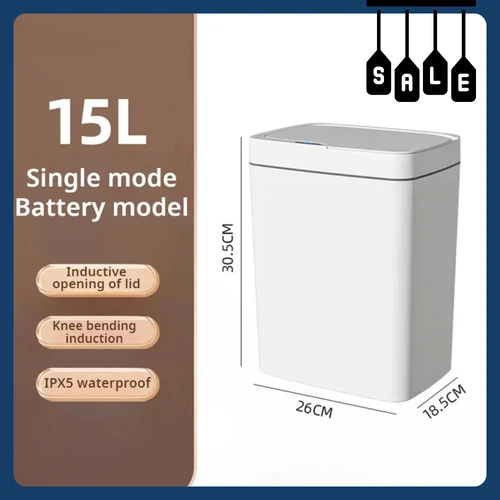 Bote de basura inteligente para baño, bolsa automática blanca de 15 litros, bote de basura electrónico sin contacto, tipo estrecho, hogar inteligente