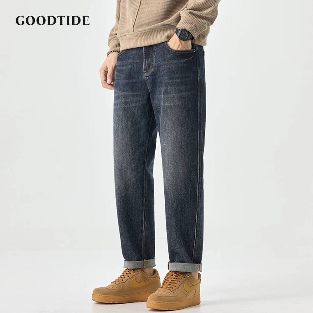 

Fashion Men's American Retro Washed Straight Jeans 2025 Autumn New Loose Pocket Print Pattern Casual Denim Trousers Size 28-38