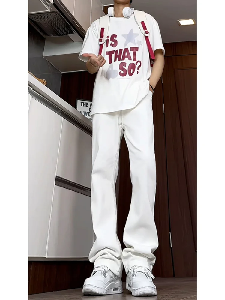 

White Loose Wide Leg Jeans Men's Thin Autumn Straight Tube Long Pants American Trendy Brand High Street Jeans Youth ular