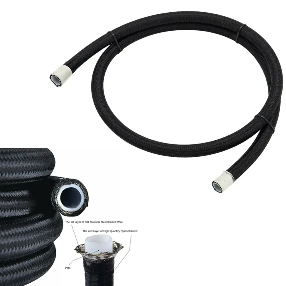 1M 3M Braided AN6 AN8 AN10 PTFE E85 Fuel Hose Oil Gas Cooler Hose Line Pipe Tube Outside 304 Stainless Steel Braided Insi