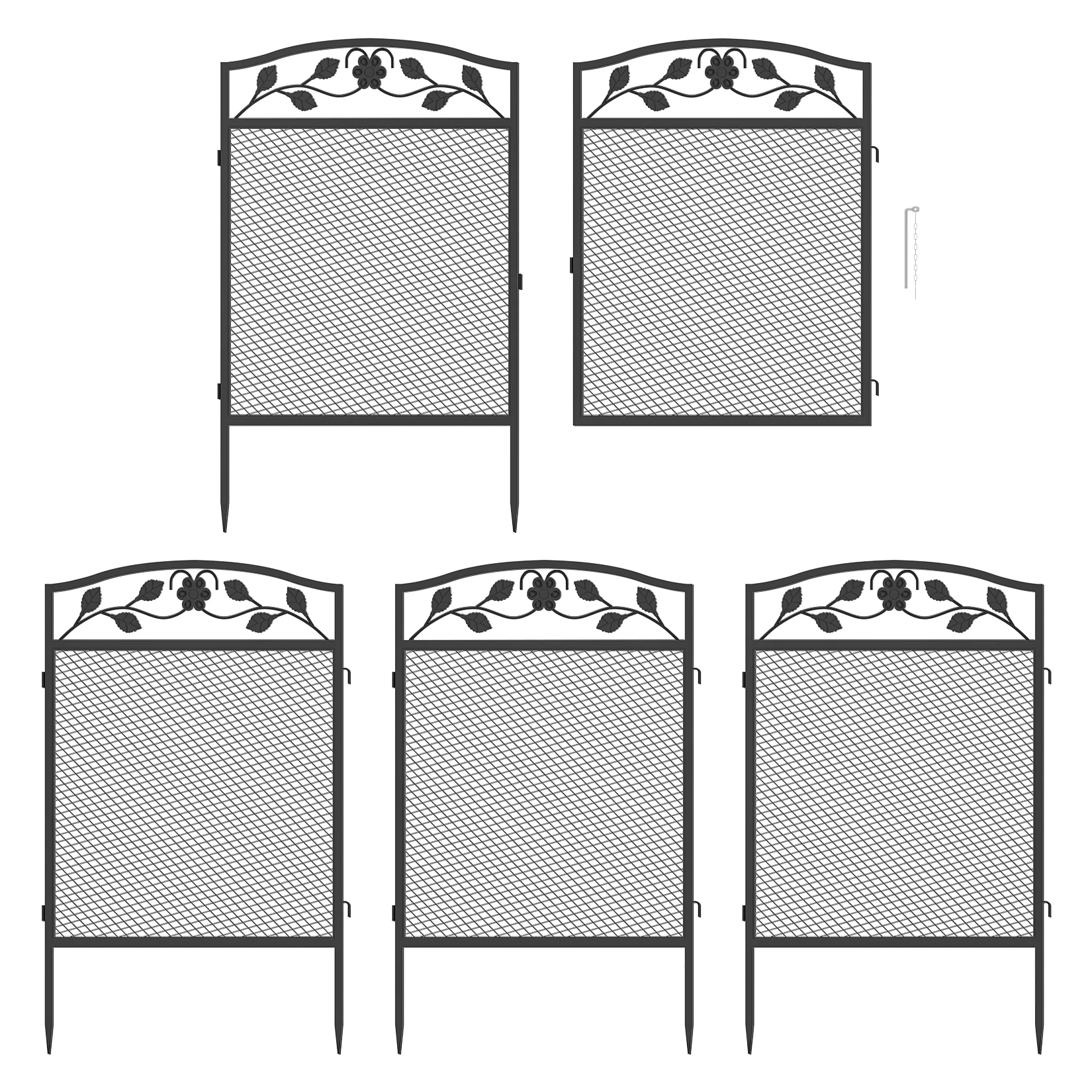 5 Pack Heavy Duty Black Metal Garden Fence Rustproof Animal And Pet Barrier for Outdoor